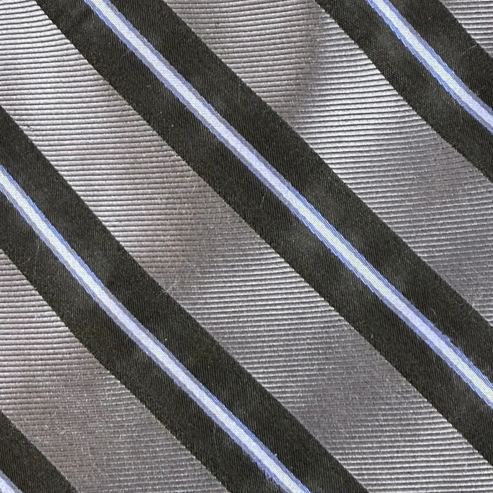 Claiborne Gray Black Blue Repp Striped Men's Neck Tie Classic 58x3.75